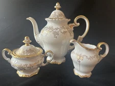 Weimar Porcelain Katharina 10" coffee pot sugar creamer set Bavaria gold 14051