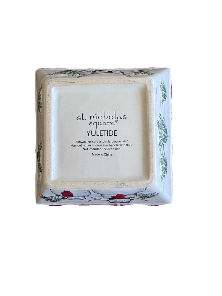 New ST. NICHOLAS SQUARE YULETIDE BOWL Winter Trees, Snowman Candy Snack Dish  - Image 3 of 4