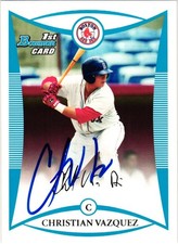 #BDPP25 CHRISTIAN VAZQUEZ SIGNED 2008 Bowman Draft Prospects MLB Card DP RED SOX