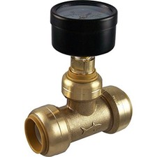 SharkBite 24438 Brass Push-to-Connect Tee with Water Pressure Gauge, 3/4"