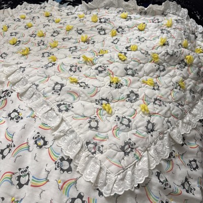 Unique Crib Toddler Baby Blanket Panda Bears And Rainbows 46x52 Panda Lace Yarn