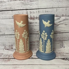 Vintage Blue Pink Jasperware Made in Canada George Emery Vases Lot of 2