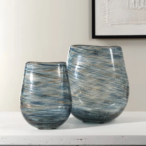 Uttermost 18158 Aurora Bubble Glass Decorative Vases - Set of 2 - Blue - Picture 4 of 4