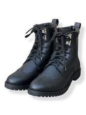 Men's Scottish Handmade Black Leather Ghillie Brogues Kilt Boots