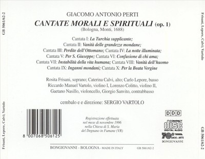 SERGIO VARTOLO PERTI: CANTATE MORALI E SPIRITUALI (OP. 1) NEW CD