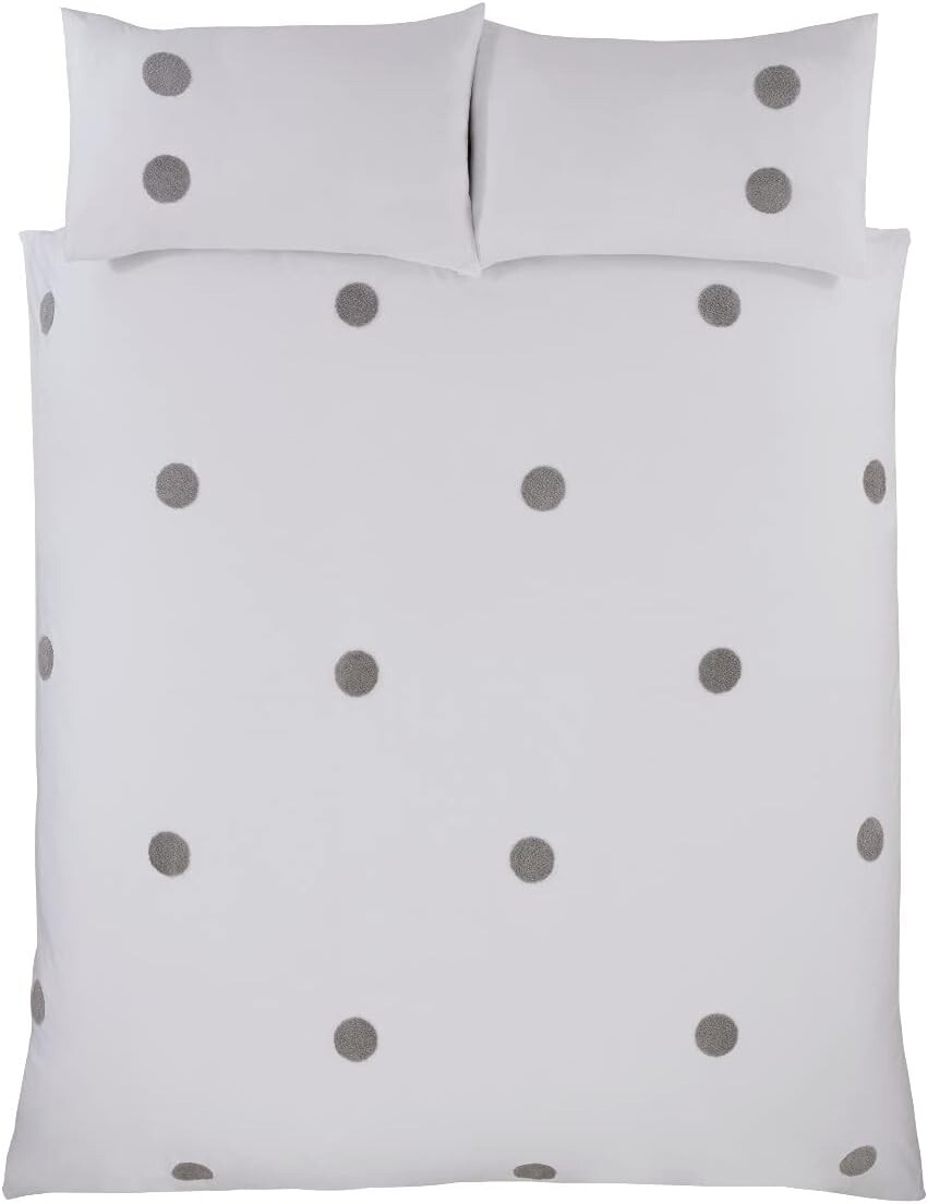 Sleepdown Tufted Circles White/Grey Duvet Set, Double
