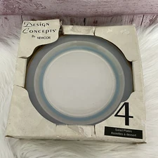 Vintage Newcor Design Concepts Palermo 4pk Salad Plates NIOB Blue White 1992