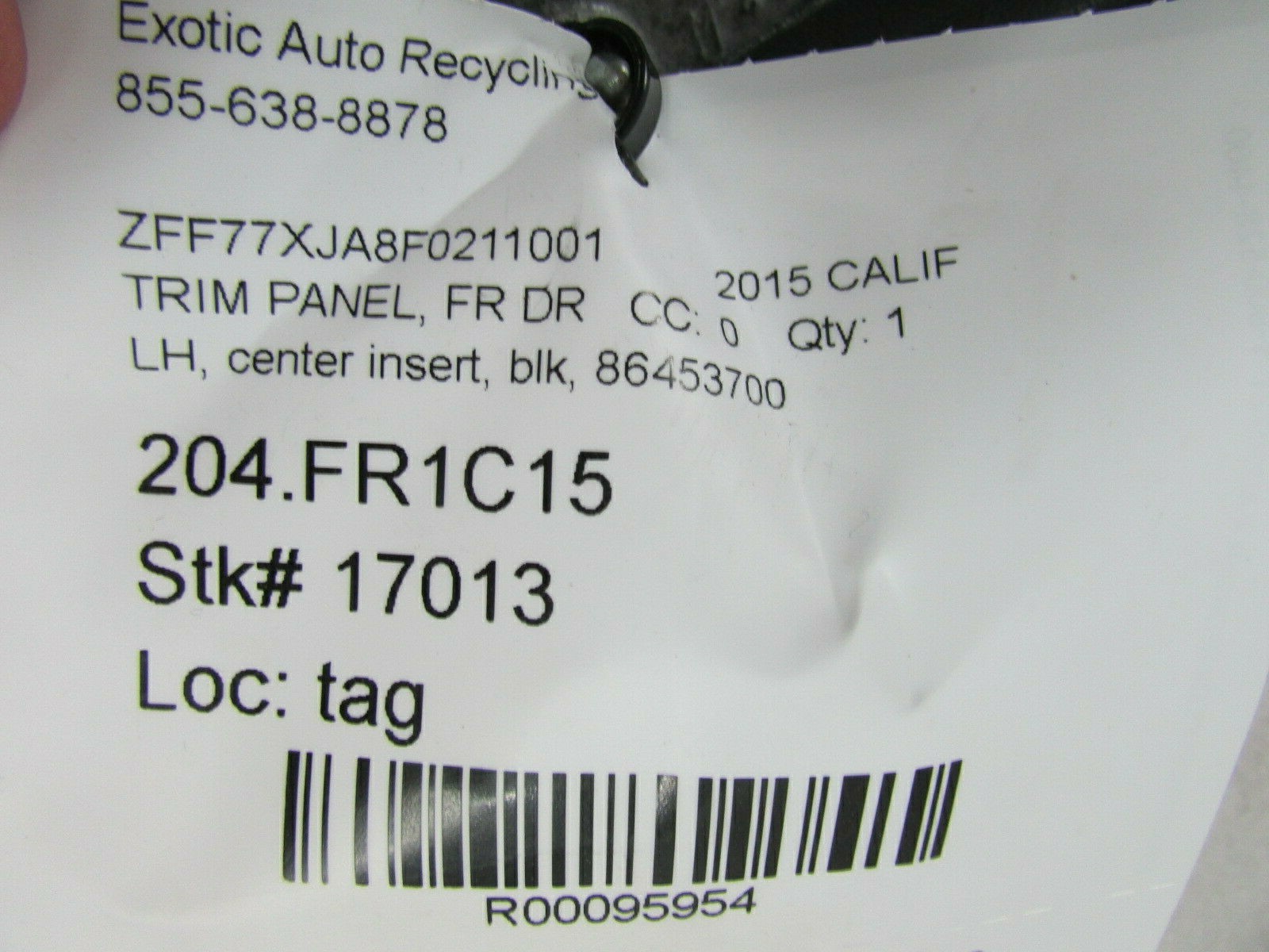 Ferrari California, LH, Left Door Center Insert Panel, Black, Used, P/N 86453700