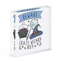 Beware VerrüCkte Zauberer Jungen Acryl Foto Block Rahmen Lustiger Witz Magischer