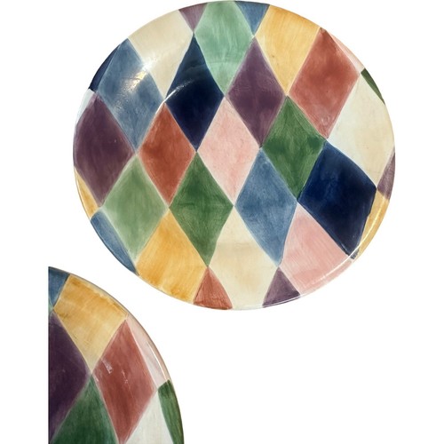 3 Tabletops Unlimited Carnival Hand Painted Colorful Diamonds 8.5" Salad Plates - Picture 5 of 12