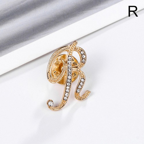 Women Shiny Crystal Rhinestones 26 Letters Brooch Pin Jewelry Wedding/Party Gift - Picture 27 of 34