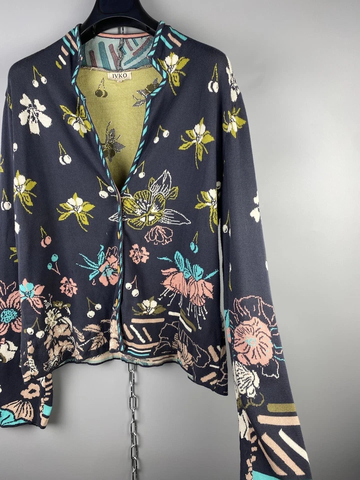 Cárdigan Suéter IVKO Mujer Tejido Multicolor Floral Tejido Algodón Talla L Foto 3 de 4