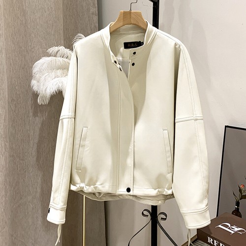 Spring Women's Leather Jacket Short Slim Fit Ladies Motorcycle Pu Leather Coat - Picture 11 of 11