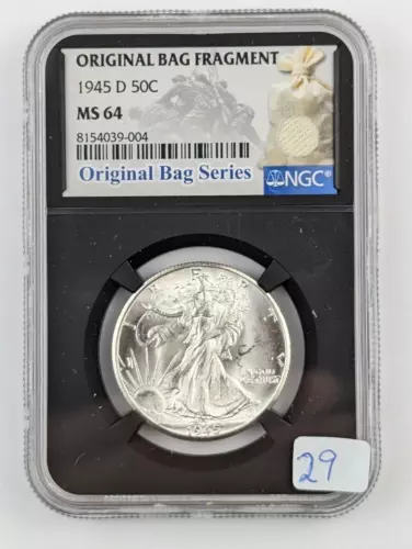 1945 D Walking Liberty Silver Half Dollar - MS64 NGC Original Bag Relic Label