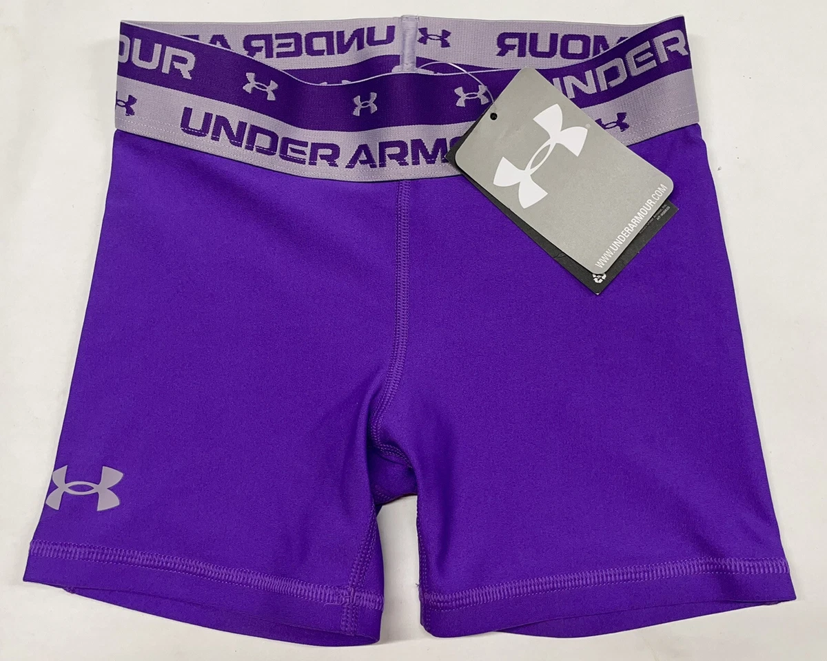 NEW UNDER ARMOUR Shorts HEAT GEAR fitted spandex Purple Girls Size YXS  running