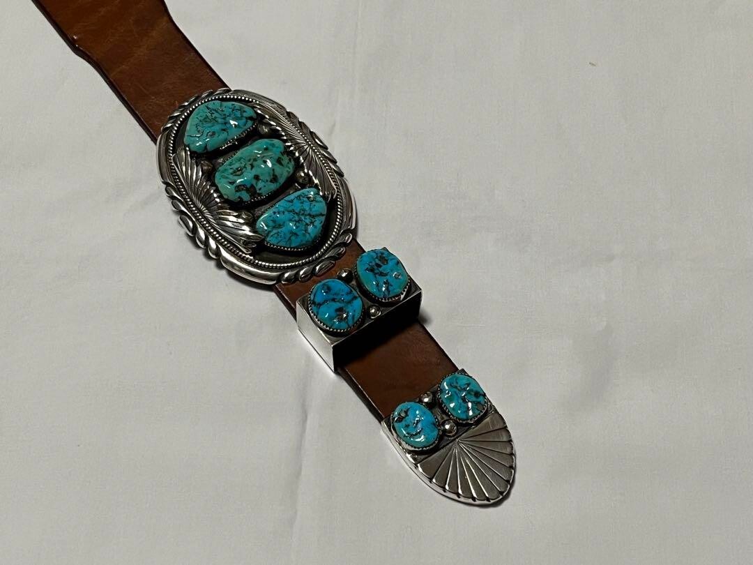 Robert & Bernice Leekya RLB Zuni Jewelry Turquoise and Silver 925 Belt Buckle image 3