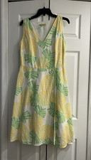 Sigrid Olsen Tropical Pineapple Dress~Faux wrap~Lined~39 bust~Linen blend~Size 8
