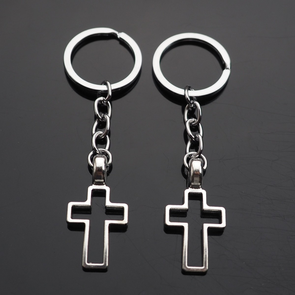 2x PCS - Hollow Cross Design Christian Keychain Gift Key Chain
