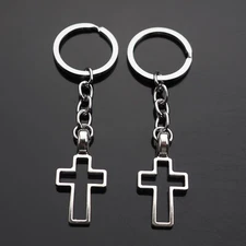 2x PCS - Hollow Cross Design Christian Keychain Gift Key Chain Ring Gift