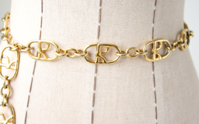 Roberta Di Camerino R Logo Golden Chain Belt 38” Please Read Description Roberta di Camerino Vintage 1970s Golden R Logo Emblem Chain  main image 2