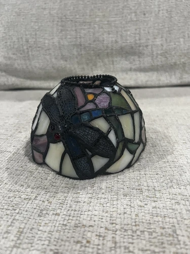 Vintage Tiffany Style Stained Glass Blue Dragonfly Lamp Shade 5.25"