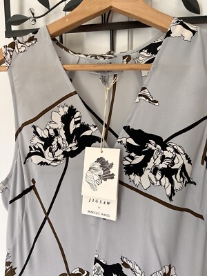Jigsaw x Marcus James Dancing Tulip Silk Maxi Dress, Icy Grey Size 10 UK |  eBay UK