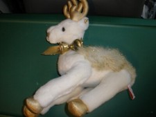 Russ Berrie GLISTEN White  Gold Reindeer Plush 14  Christmas Bells SU154 