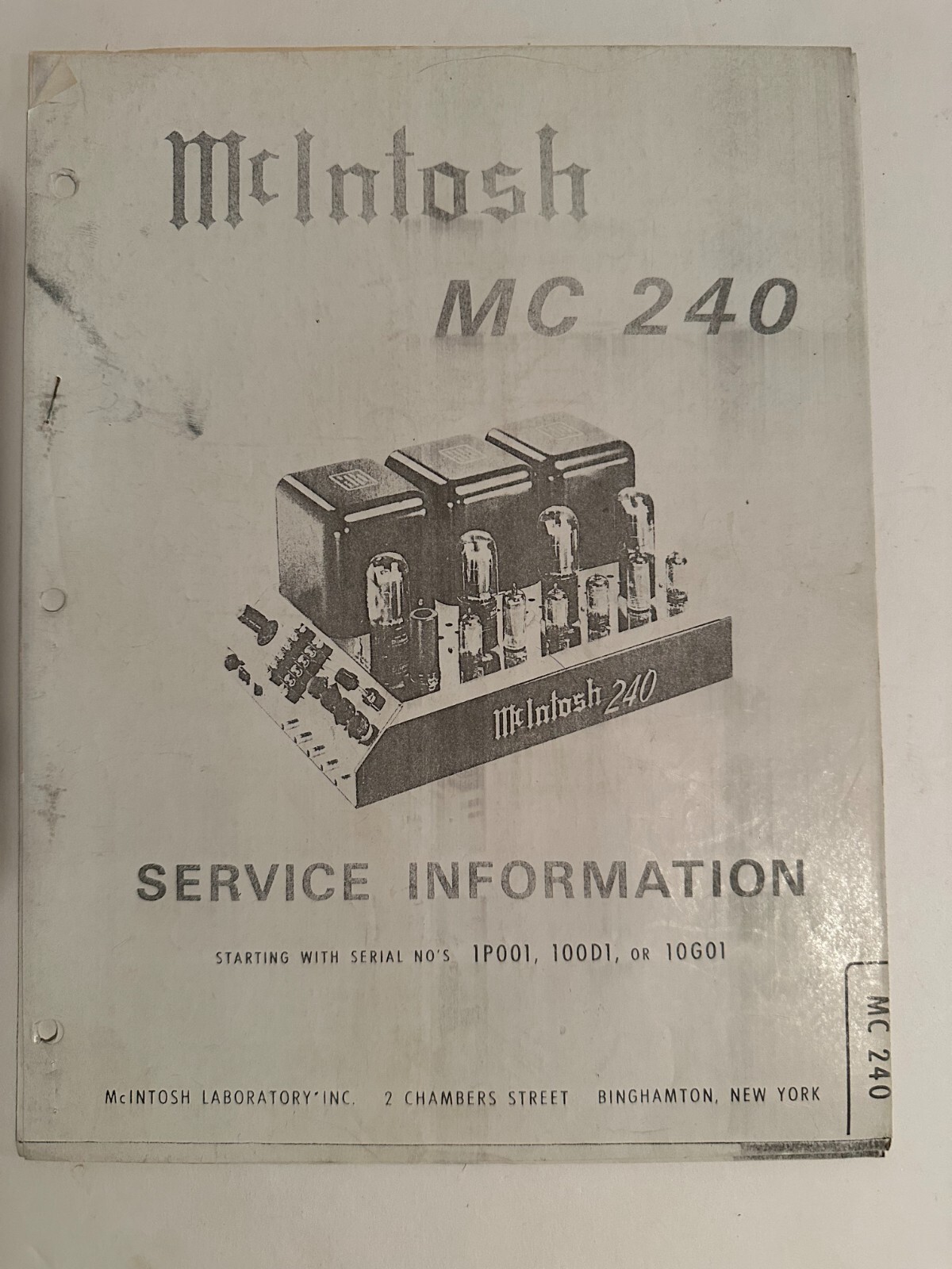 McIntosh MC 240 Amplifier Original Service Manual