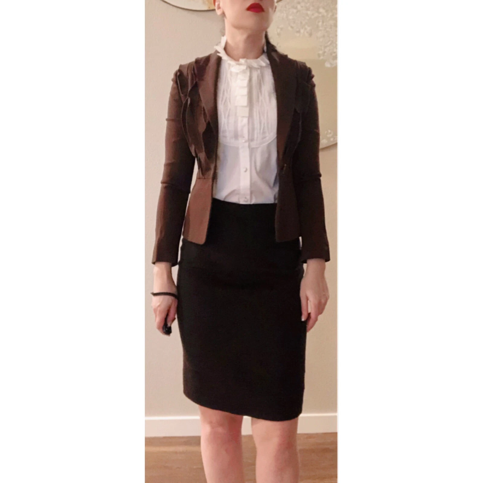 Blazer Valentino Roma marrone cioccolato corpetto con volant aderente TG 4