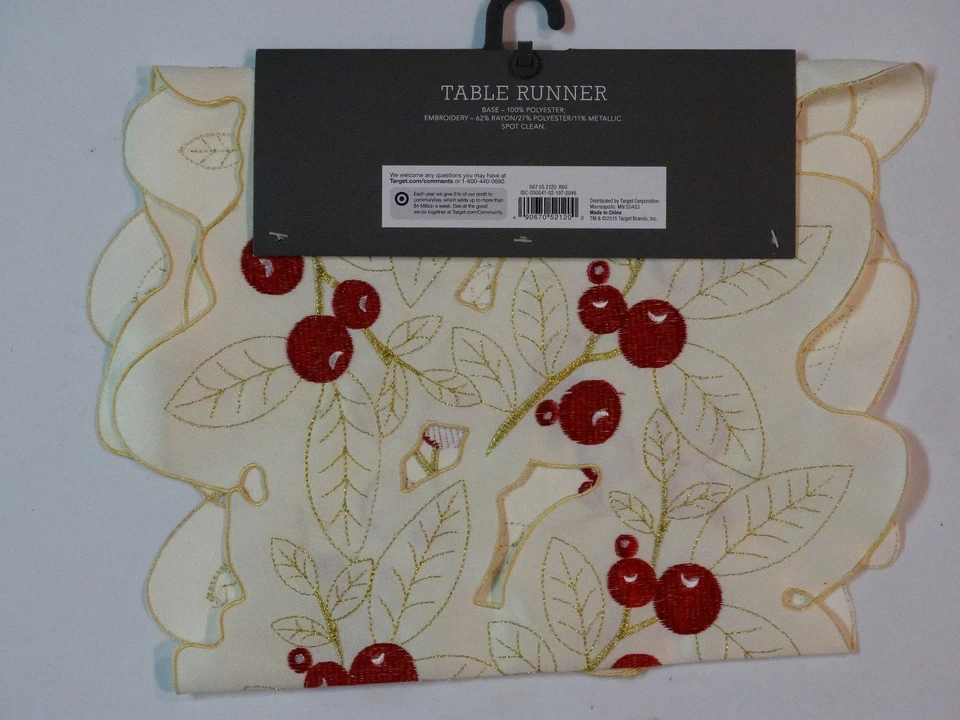 New! Threshold™ Berry Cutwork Table Runner 14 X 40 - Image 4 of 4