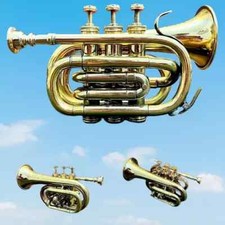 Antique Brass Bb Pocket Trumpet 3 Valve Mouthpiece Vintage Exceptional gift
