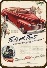 1946 Ford Convertible 100hp Engine Car Vntg-look Decorative Replica Metal Sign