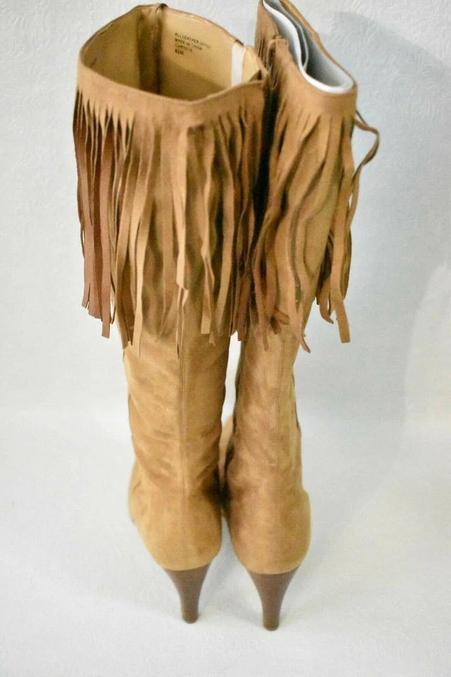 Amanda Smith Zapatos Botas Flecos Altos Tacones Altos Gamuza Camel Talla 7.5 Para Mujer Nuevos Foto 4 de 4