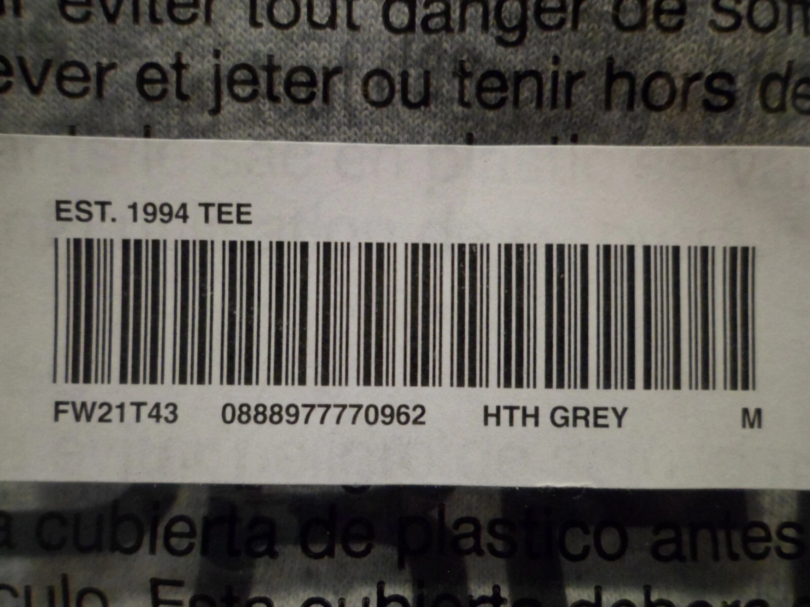 Suprême Est. Tee shirt FW21T43 Hth gris M moyen 1994