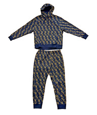 Men Nike BB LA Monogram Club Fleece Sweatsuit Size M Black Gold FZ2230  FZ2231