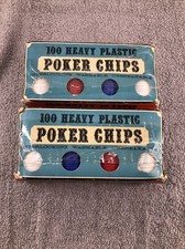 2 100 Crisloid vintage Poker Chips Heavy Plastic red white Blue w Box USA