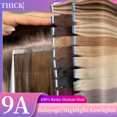 CLEARANCE FULL HEAD Tape In Remy Skin Weft 100% Human Hair Extensions Thick 100P