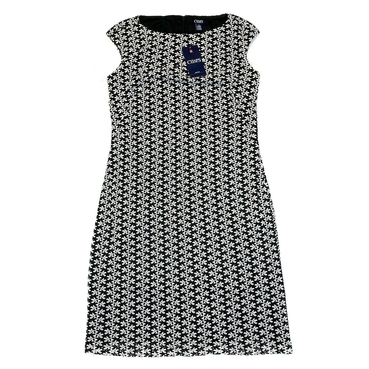Chaps Floral Lace Jacquard Design Sheath Dress - Black / White - 6