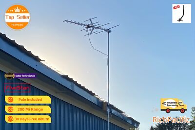 Yagi Outdoor TV Antenna 250 Mile w/ Mount Pole for Superior UHF VHF FM