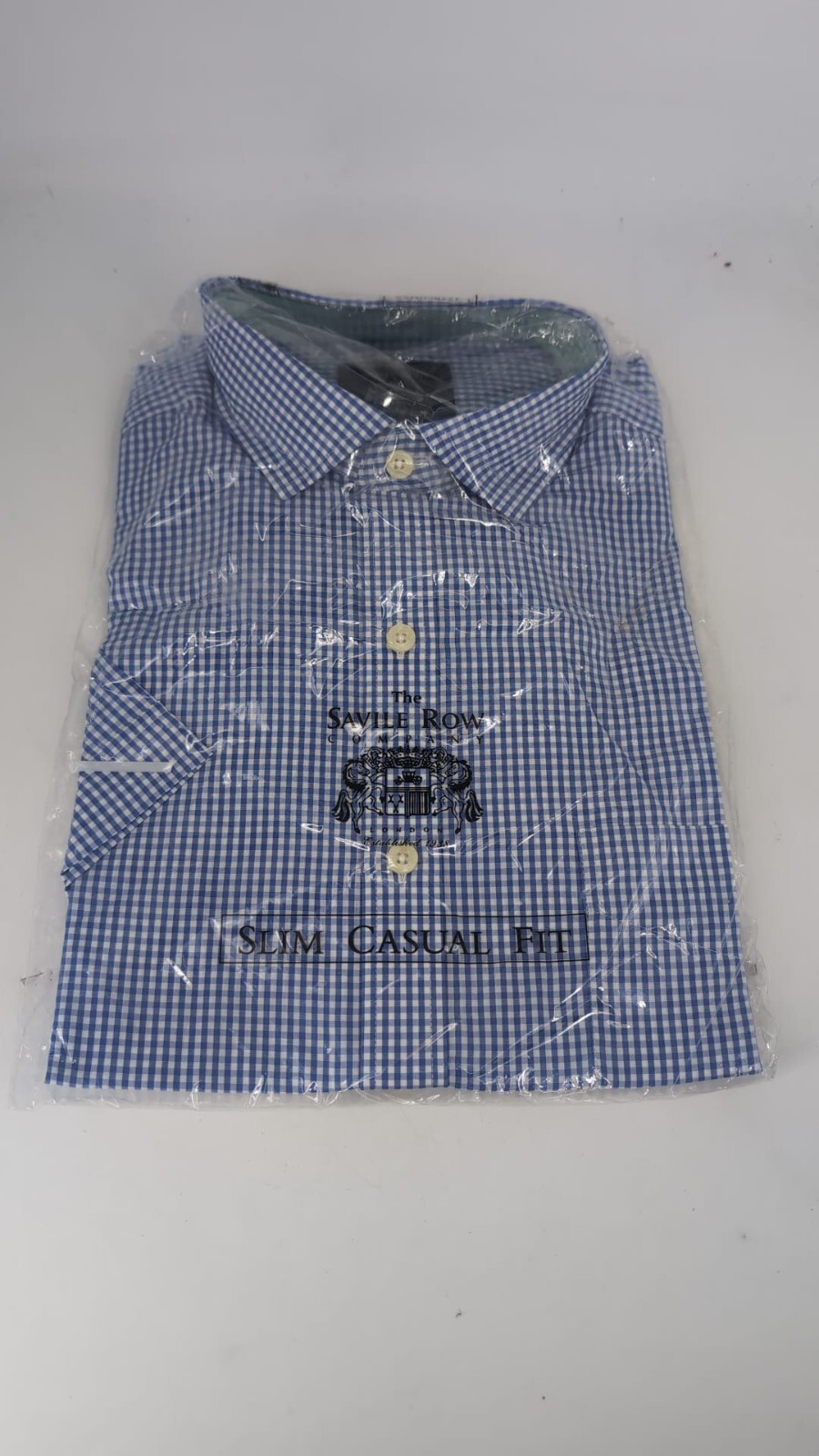 FILA Camicia Savile Row blu check slim fit manica corta UK M Ln055 BB 21
