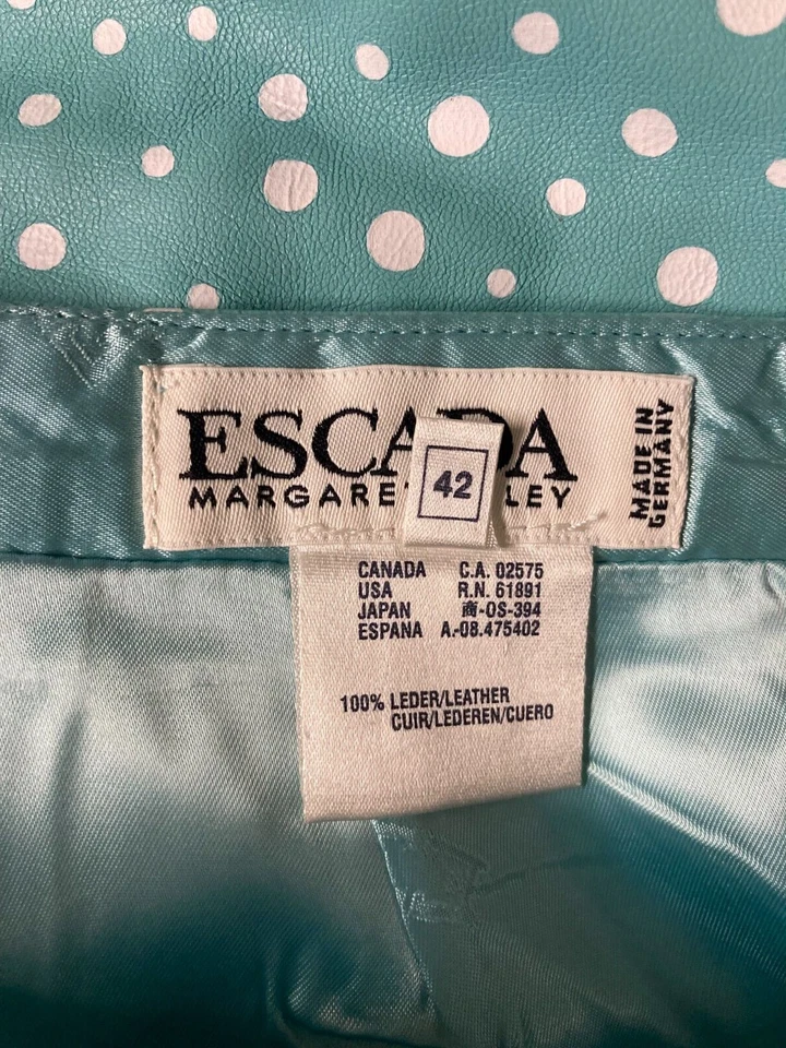 Falda Vintage Escada Azul Blanco Lunares 100% Cuero Talla 42 EE. UU. 10 Foto 3 de 3
