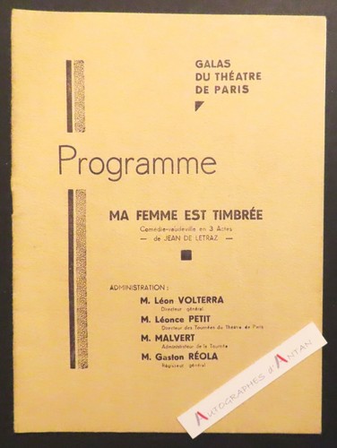 ● "Ma femme est timbrée" programme galas théâtre de Paris - Jean de Letraz etc - Picture 2 of 7