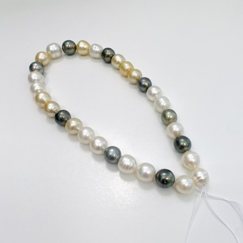 White & Golden South Sea and Tahitian Pearl Mix Necklace Strand 11-15mm Buttons - Picture 9 of 10
