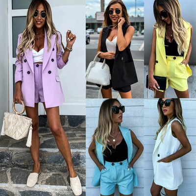 sleeveless blazer and shorts