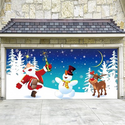 Decoración de puerta de garaje con pancarta navideña de 6x13 pies