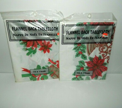 Lot 2 Christmas Theme Tablecloth Vinyl Flannel Back 70'' x 52'' New in Package