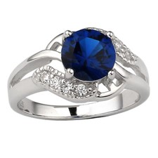 Women 925 Silver Ring 7mm Round Sapphire Blue Cubic Zirconia CZ Jewelry Birthday