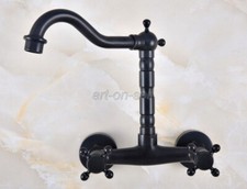 Black Bronze Swivel Bathroom Basin Sink Faucet Dual Handles Mixer Tap Wall Mount