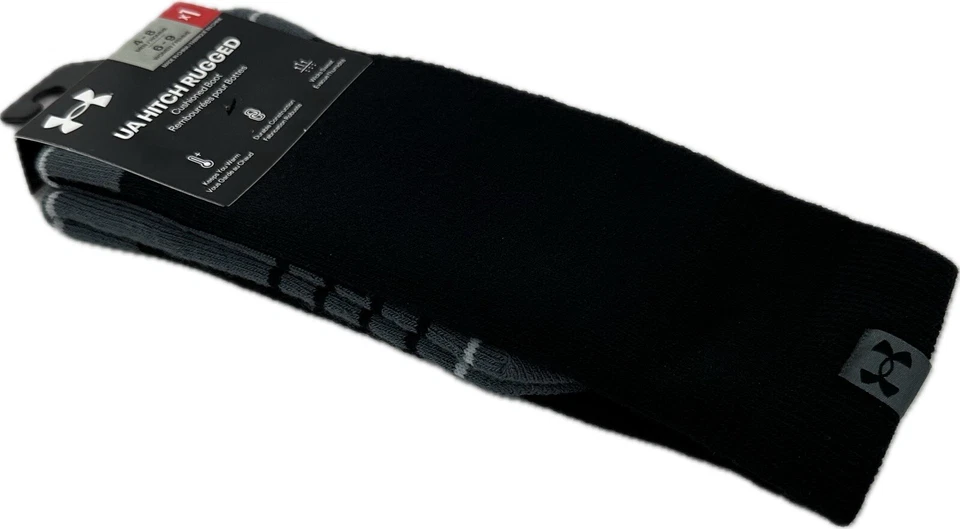 Under Armour Adult Black Crew Wool Cushion UA Hitch Rugged Boot Socks Sz 4-8 - Image 2 of 2