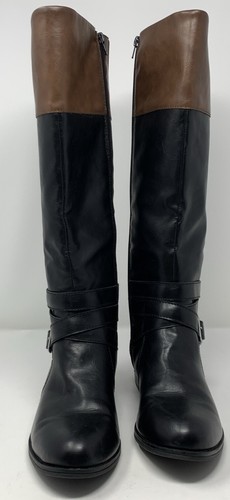 Arizona Delling Riding Boots Size 10M KneeHi Blk Brn Buckles Straps FullZip Nice - Picture 5 of 20